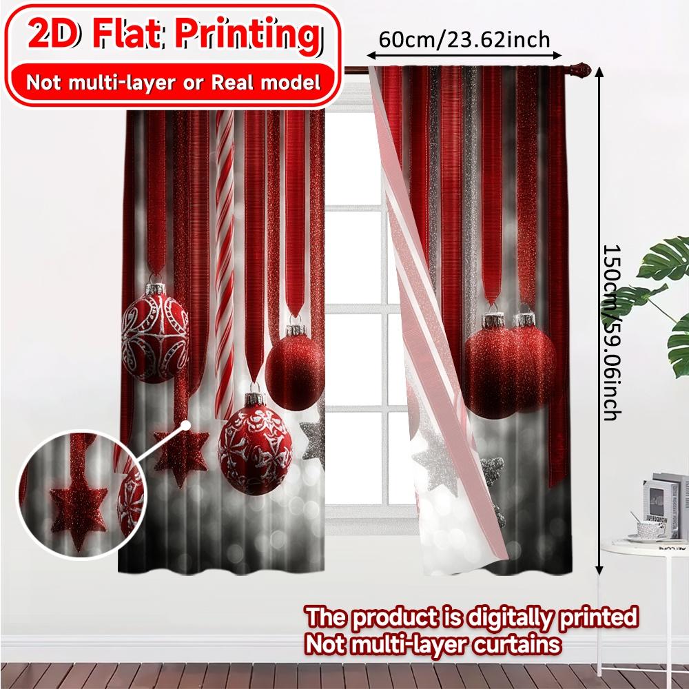 Set Of 2 Flat Printing Curtains Without Rod Christmas Ornaments Snowflakes New Year Festival Fashion Machine Curtain Made Polyester