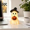 Safe Flameless Night Light Halloween Ghost Figurine, Cute Resin Holding Pumpkin Whimsical Statue for Desk Tabletop Indoor Home Decor Healing
