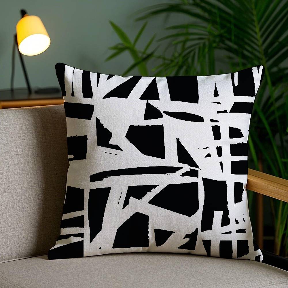 Svartvitt abstrakt tryck örngott dammkvalsterfritt örngott osynlig dragkedja silkeslen kort plysch soffkuddfodral