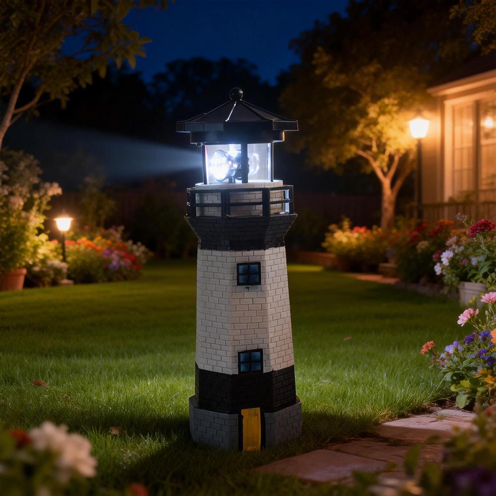 Lighthouse Solar LED Light Garden Fence Yard Outdoor Adornment Beacon Rotating Lamp Decoration Landscape Courtyard Lights