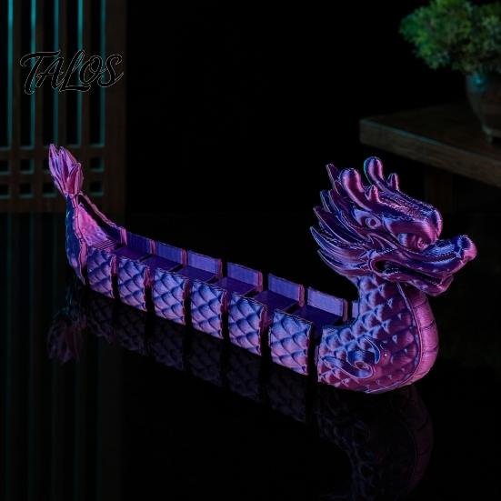 Colorful Gradient Metallic Ornament 3D Printed Articulated Dragon Boat Figurine, Statue with Flexible Bendable Body, Unique Festival Gift Traditional