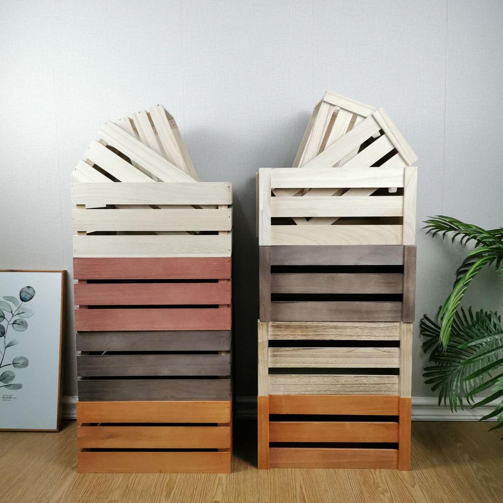 Distressed Wooden Rectangular Basket for Fruit & Vegetable Display