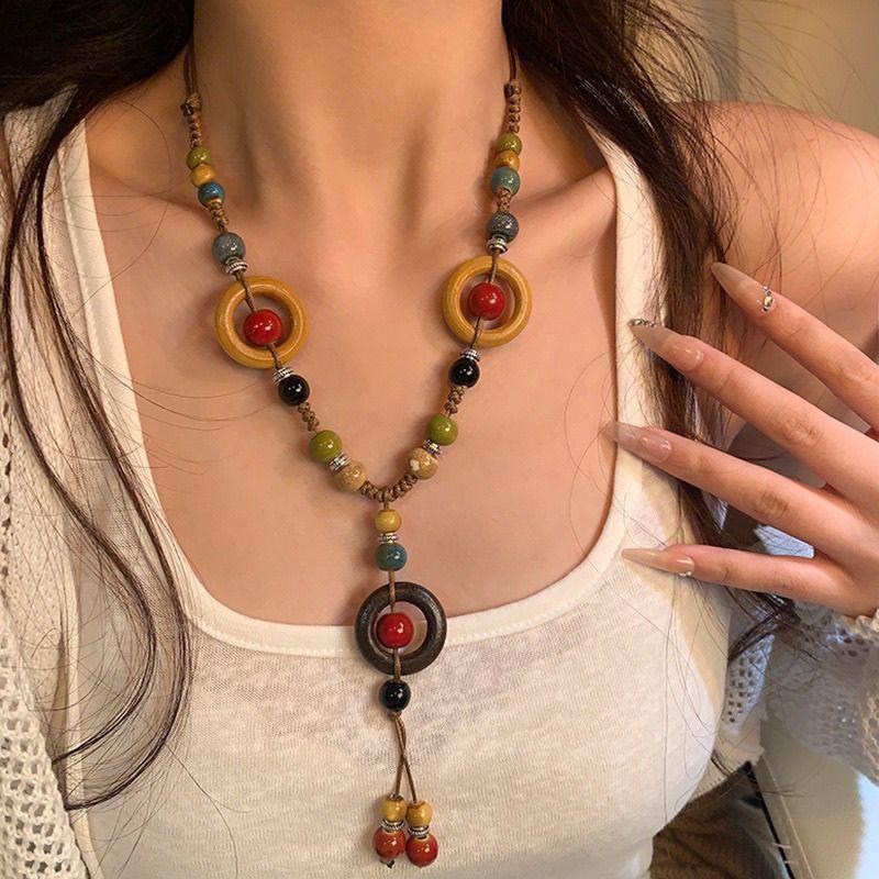 Jingdezhen Hot-selling Necklace Collection New Chinese Ethnic Style Ceramic Long Sweater Chain Female Antique Pendant Accessories Female