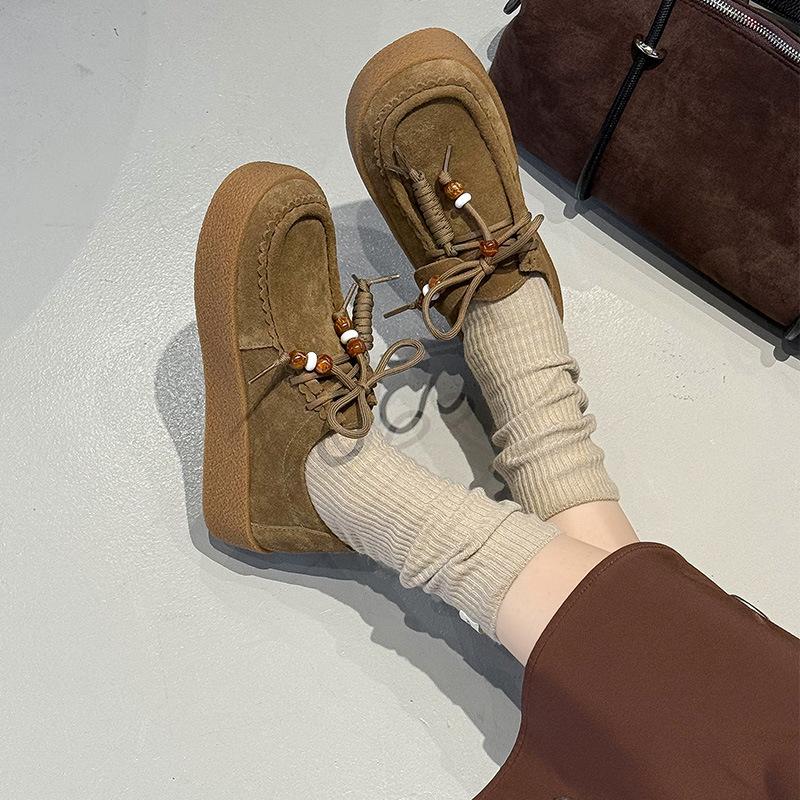 

Женские осенние новые туфли из замши первого слоя, на толстой подошве, матовые, универсальные, типа кенгуру 40