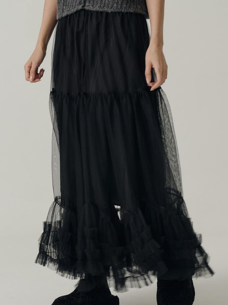 Sorry, Too Much Love Sha Bottom Frill Long Skirt_Black