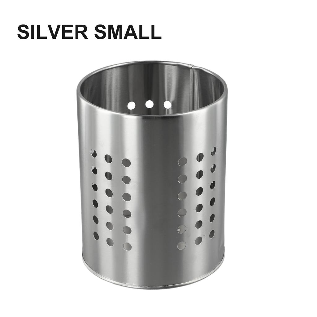 Space Saving Stainless Steel Kitchen Utensil Holder with Drain Hole Feature