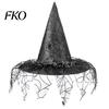 Halloween Witch Hat Wizard Hat, Adult Kids Cosplay Cone with Spider Leather Web Star Decor, Gothic Party Costume Prop, Trick or Treat Accessory