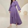 Robe pour femme style français plissée à lacets manches longues amincissante
