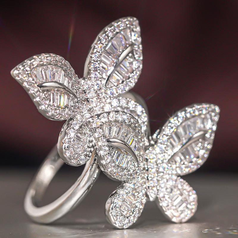 CopperBig Butterfly Rings For Women New Fashion Micro Pave Shinning Zircon Statement Ring