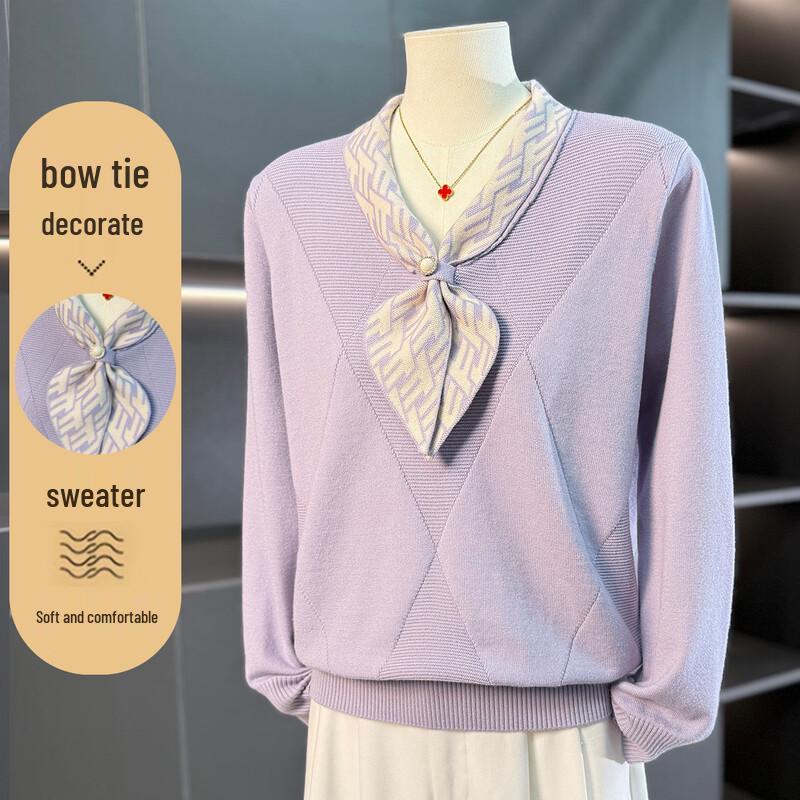 Women s Elegant Tie-Neck Knit Top L