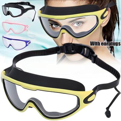 Occhiali da nuoto in silicone Occhiali da nuoto grandi con tappi per le orecchie Uomo Donna Occhiali antiappannamento HD professionali Accessori per il nuoto