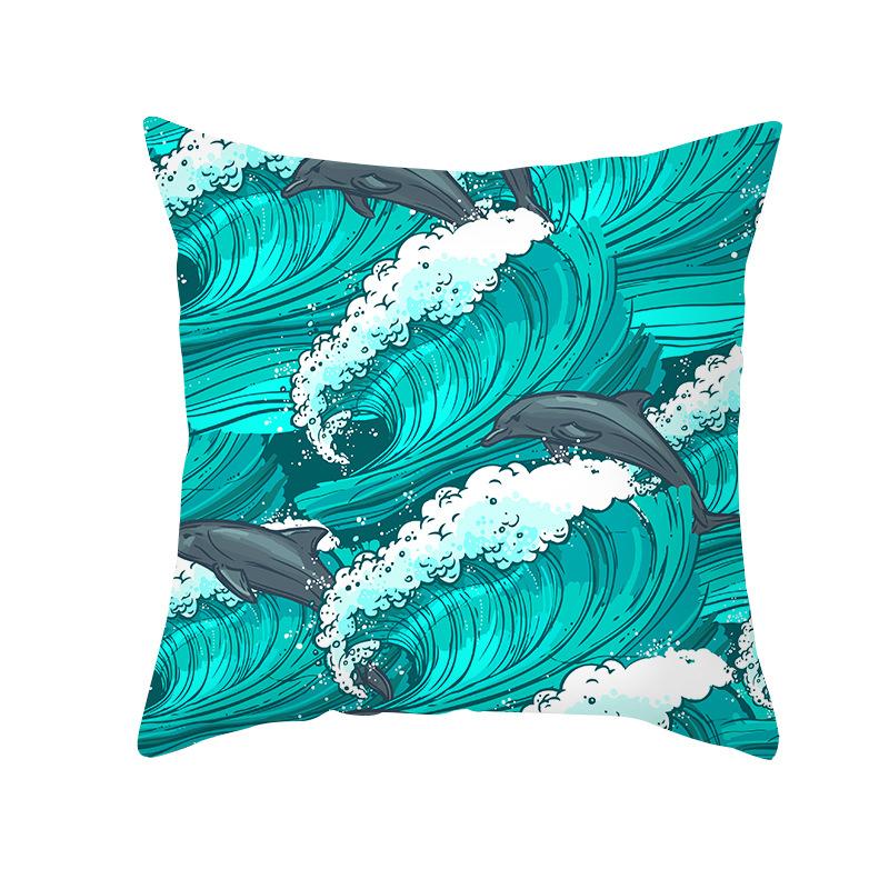 Simple Nordic Style Pillowcase Blue Wave Dolphin Office Sofa Printed Cushion Pillowcase Home