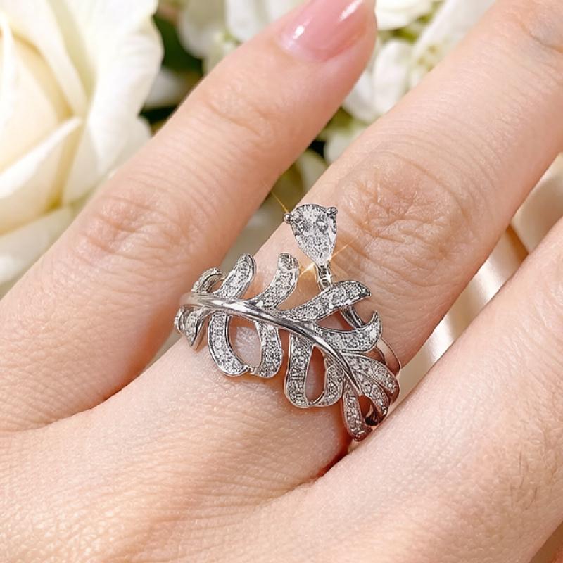 

Huitan Newly Designed Leaf Shaped Women Rings Luxury Waterdrop Cubic Zirconia Temperament Lady Accessories Wedding Party Zircon 10
