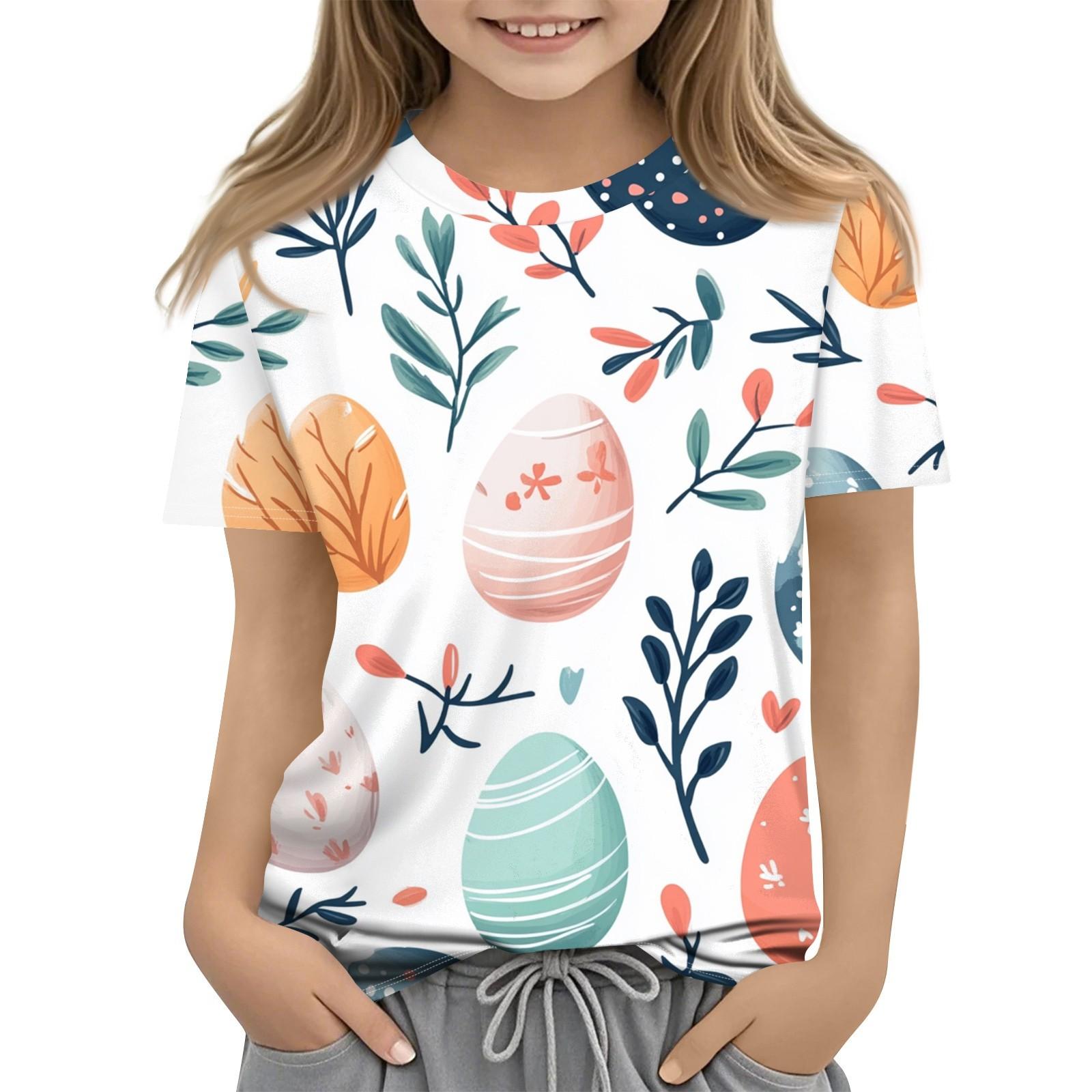 

Детская модная повседневная футболка с коротким рукавом и принтом в виде Пасхи и круглым вырезом 130