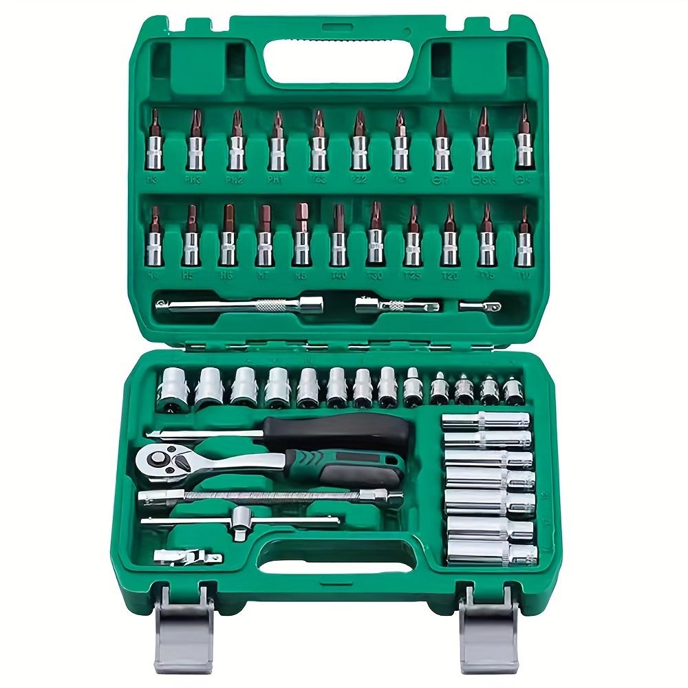 53pcs, 1/4 Inch Drive Socket Ratchet Wrench Set, Bit Socket, Metric And Extension Bar Set For Automotive Repair
