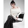 French One-word Shoulder Stacked Neck Knitted Sweater Women's Off-the-shoulder Slim-fit Outer Top Bottoming Sweater Autumn and Winter High-end Sweater
