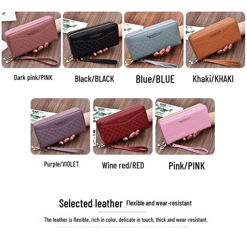 Carteira longa feminina com zíper duplo - estilo europeu e americano, grande capacidade, clutch de camada dupla