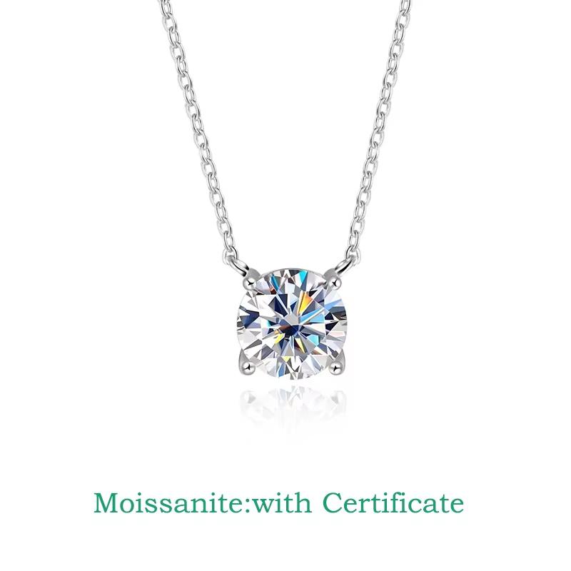 Smyoue Weißgold Platin 1-10 Karat Moissanit Halskette für Damen Klassischer Vier-Krallen-Anhänger Hochzeits Schmuck 925 Silber