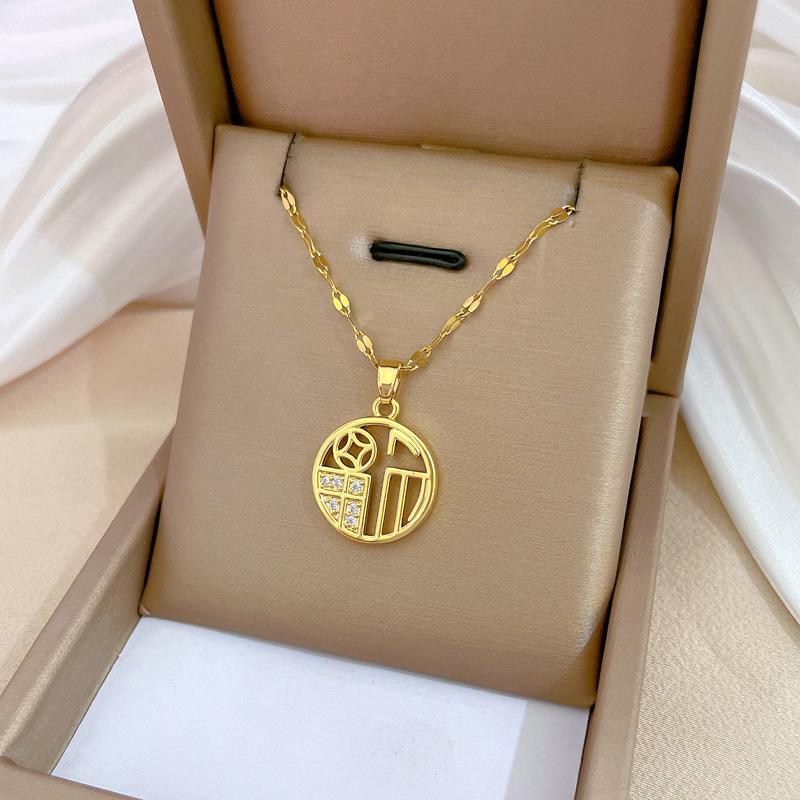 Titanium Steel Micro-Inlaid Luxury Necklace: Elegant Full Diamond Gold Design for Women