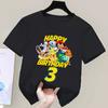 Pokemon Birthday Number T-shirt for Children Cartoon Figure Tee Top Pikachu Black Clothes New Kids Short Sleeve Clothing Gift