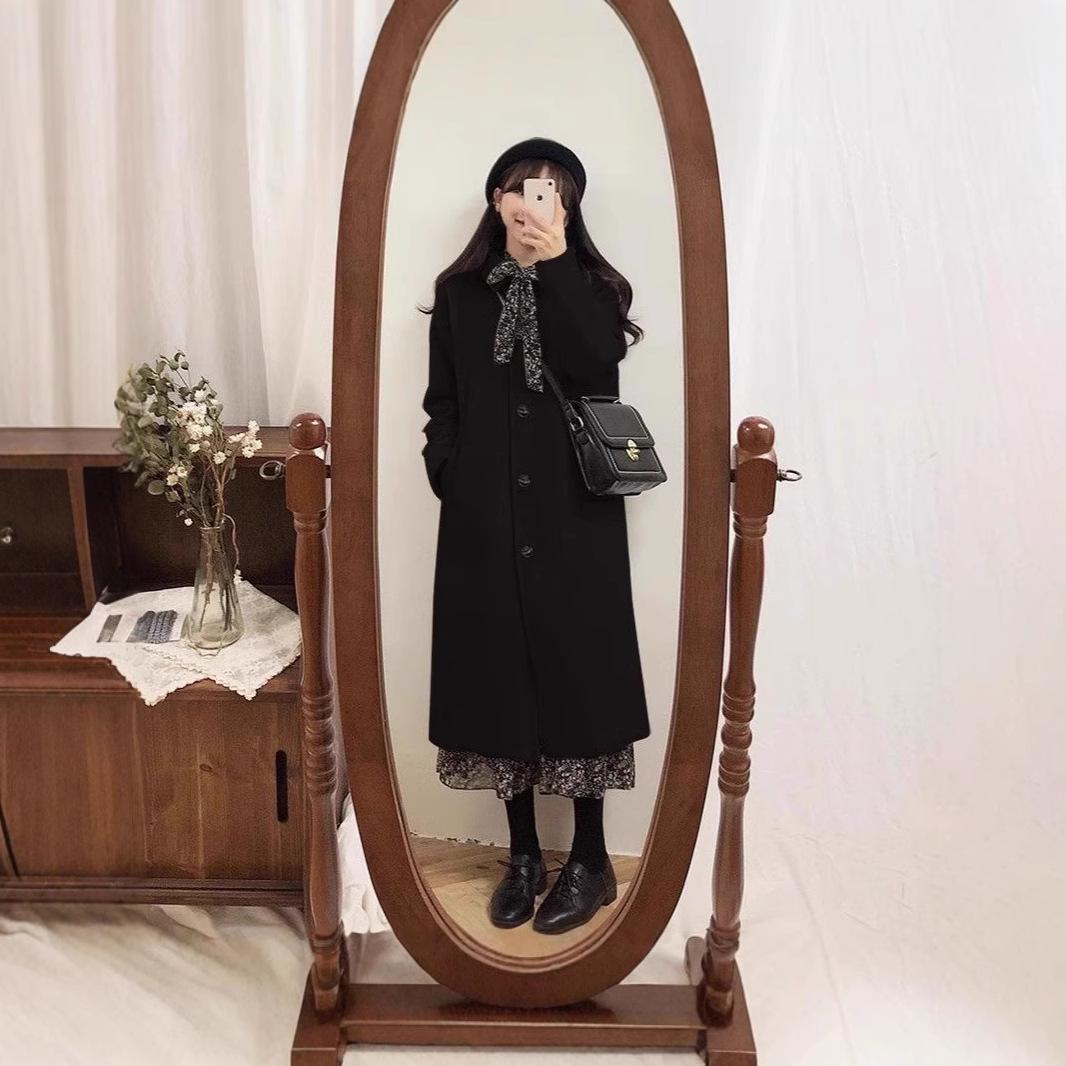 

Пальто из шерсти миди в стиле Хепберн по-корейски для женщин - Осень/Зима 2025 Large чёрный