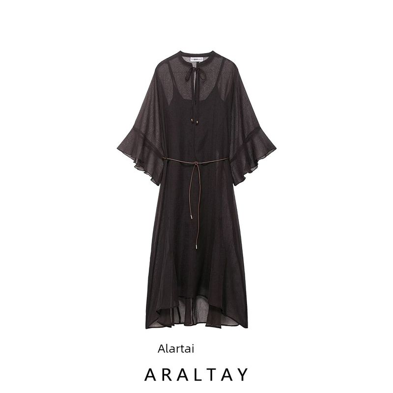 Araltay New Arrival Fashion Style Women's Clothing Fashion All-Match Minimalist Kraft Tan Belt Dress 1165171