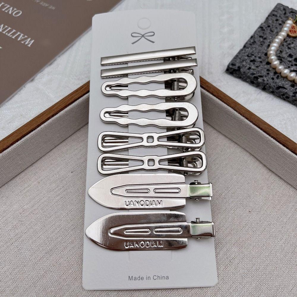 8Pcs/Set Vintage Silver Y2K Hair Clip Set Duckbill Clip Side Clips Retro Hairclip  Women Girls