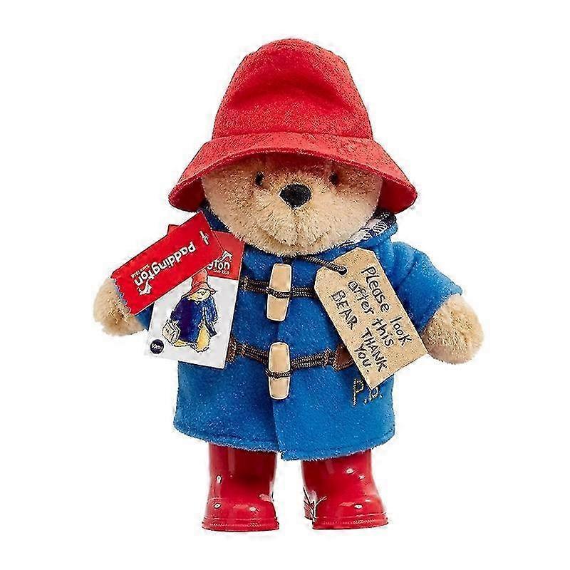 26-27 Classic Paddington Bear with Boots - Standing Plush - Soft and cuddly Paddington teddy bear with iconic duffle coat, jungle hat and shiny red