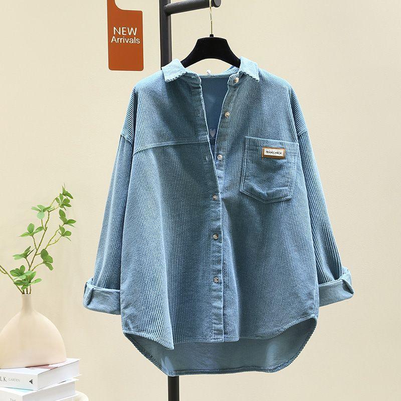 Autumn and Winter New Thick Corduroy Long Sleeve Shirt Female Korean Version of Loose Casual Long Cardigan Shirt.
