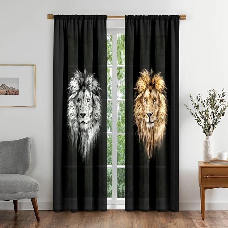 Tiger Animal Fur Black and White Printed Curtains, Study Kitchen, Living Room, Dormitory Pole Pocket Top, Bedroom Bccessories,