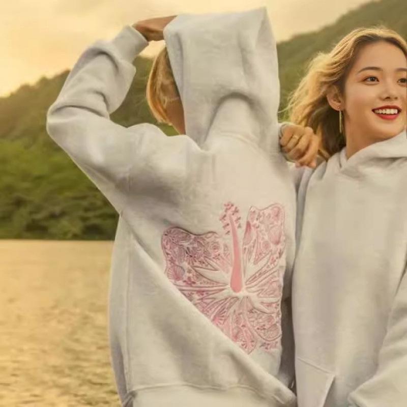 European Coconut Embroidered Drop Shoulder Hoodie