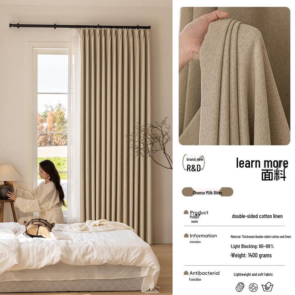 Elegant Double-Sided Cotton Linen Light-Blocking Curtains with Retro Design and Multiple Specifications