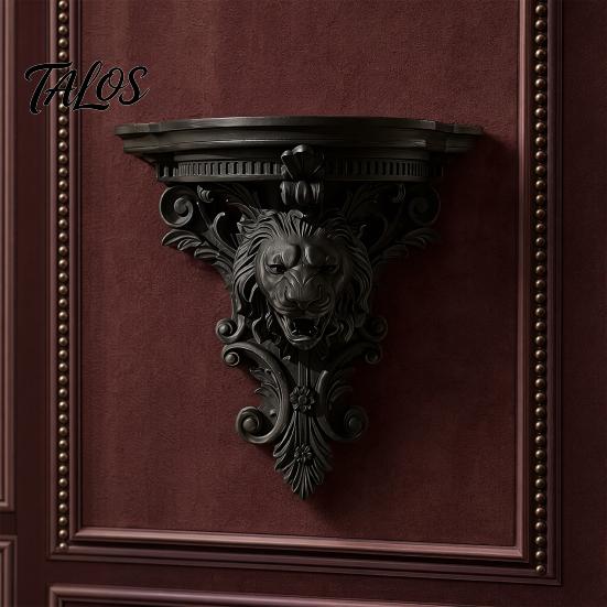 Thickened Wall Shelf Shelf, Matte Black Texture Decorative Stand, Retro Lion Embossed Mounted One-Piece Structure Display Rack