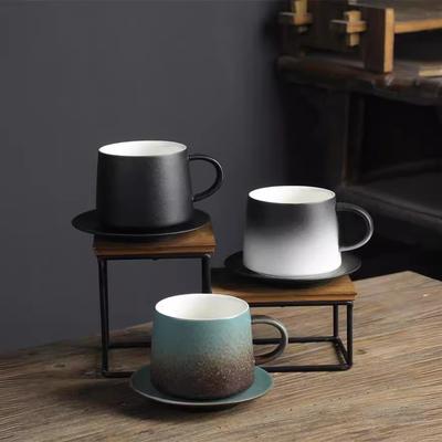 Keramik Büro Tasse und Untertasse Set Retro Einfache Tasse Büro Nachmittagstee Hochwertige Kaffeetasse mit Bodenstütze