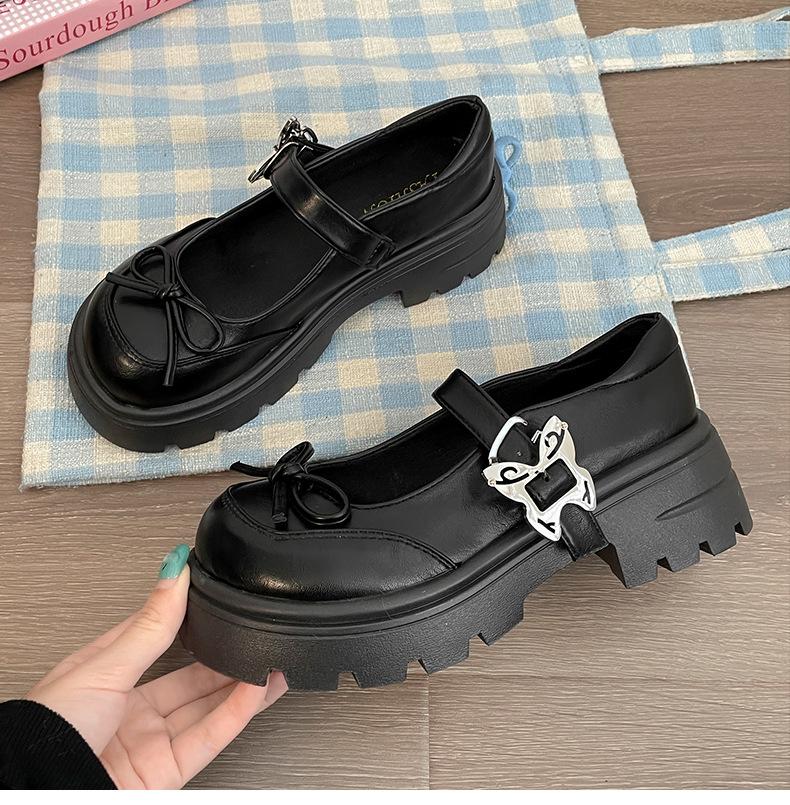 

Fashion temperament retro shallow mouth platform small leather shoes women s 2025 new spring and autumn skirt French Mary Jane single shoes 35 чорний