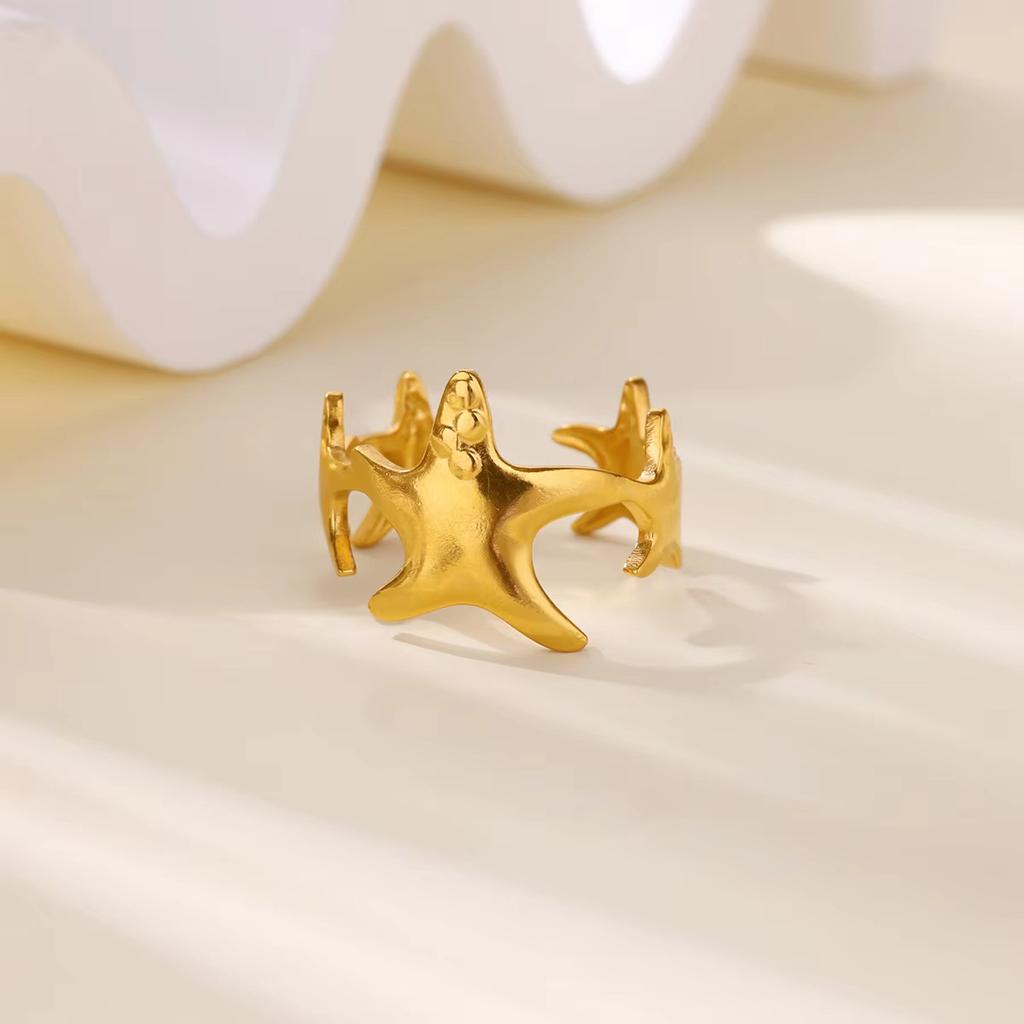 Titanium Steel Jewelry Starfish Shell Ring Women's Stainless Steel Wide-faced Jewelry Simple High-end Ring