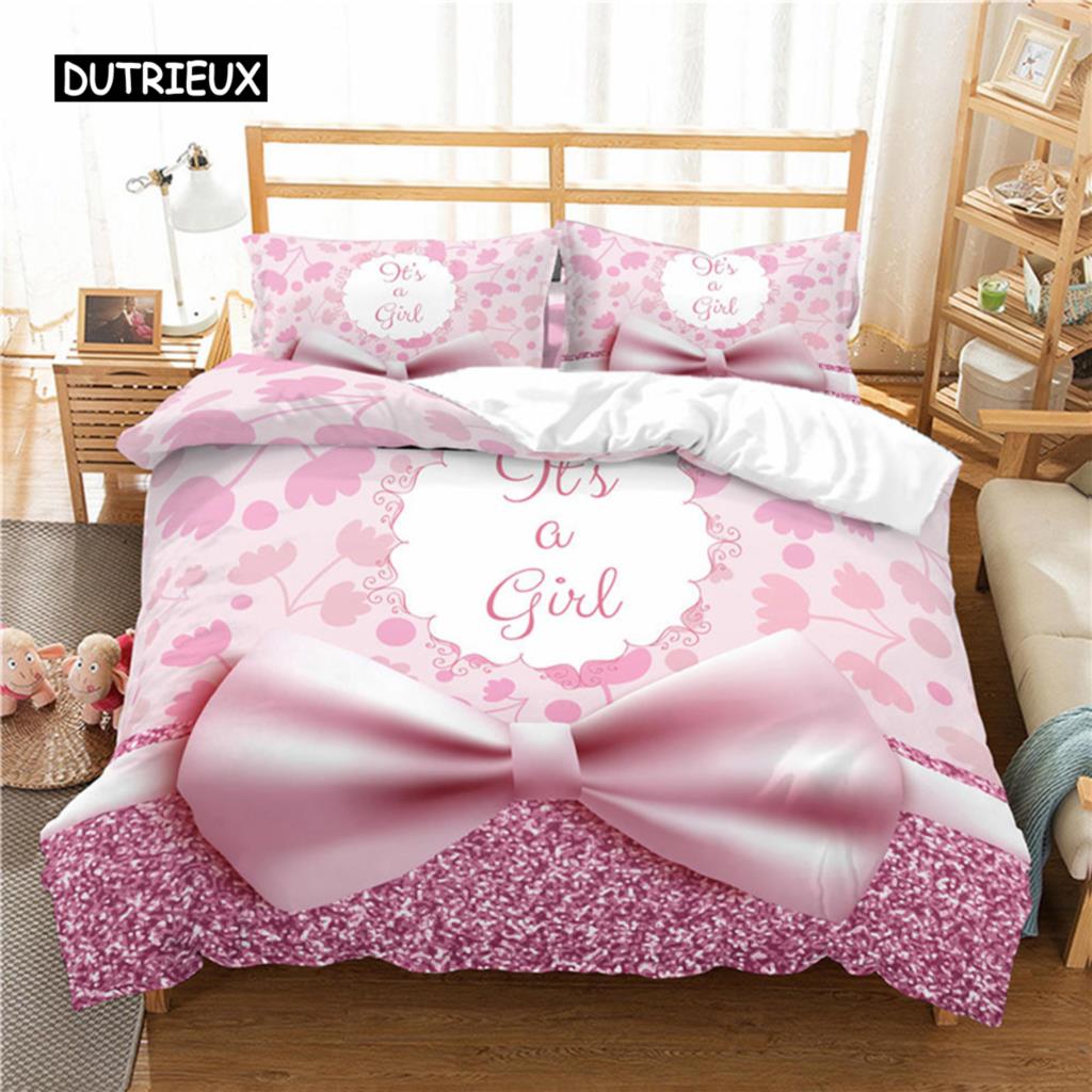 Luxuriöses 3D-Bettwäscheset Europa Queen King Double Bettbezugset Bettwäsche Bequeme Decke/Bettdeckenbezug Bettwäscheset Schleife Rosa