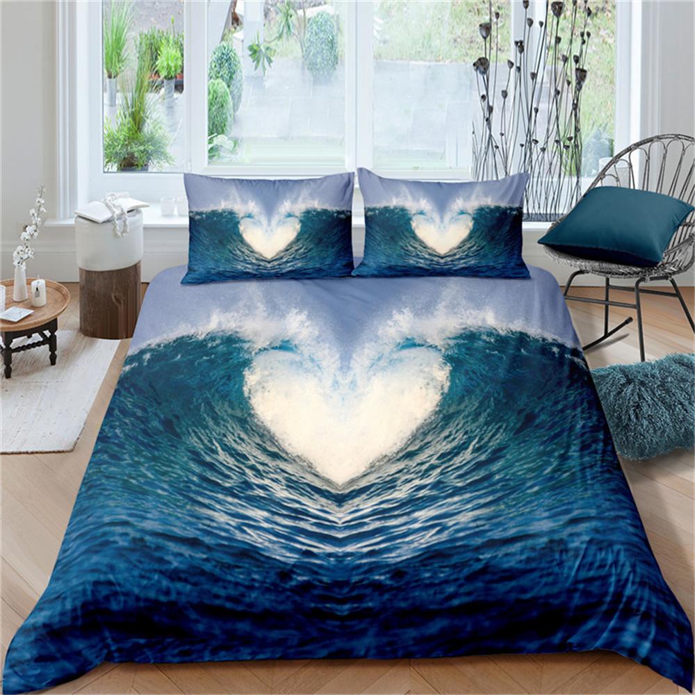 Wave Duvet Cover King/Queen Size 3D Blue Ocean Spray Waves Bedding Set for Kids Teens,Azure Seawater Soft Comforter Cover