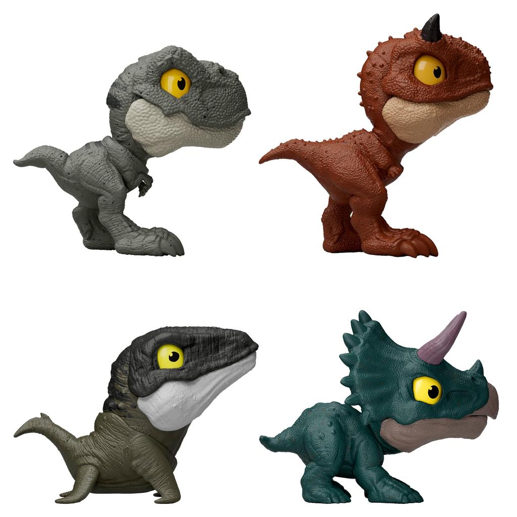 Mattel Jurassic World Chewy Dinosaur Collection, Moving Assortment, Kids Figures, 4 Mini Figures, Box Set, Complete Set, Ages 4 and Up,