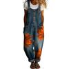 Women's Casual Denim Jumpsuit Floral Print Button Front Loose Fit Overalls with Adjustable Straps and Pockets for Everyday Wear