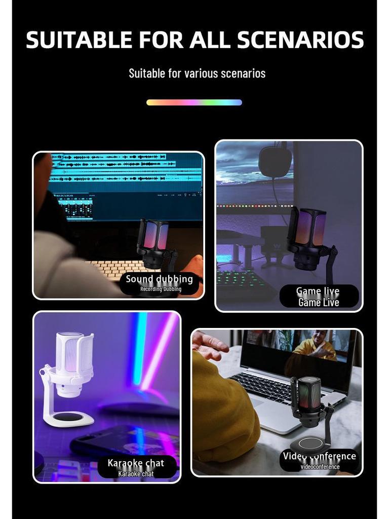RGB USB Gaming Microphone with Pop Filter for Esports and Live Streaming