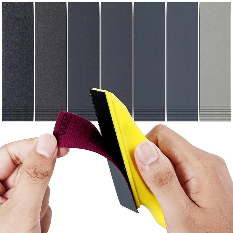 3.5"X 1" Mini Sandpaper Kit With Hook And Loop Sanding Block 71 Pcs Assorted 40/80/120/180/240/400/600 Grits For Polishing