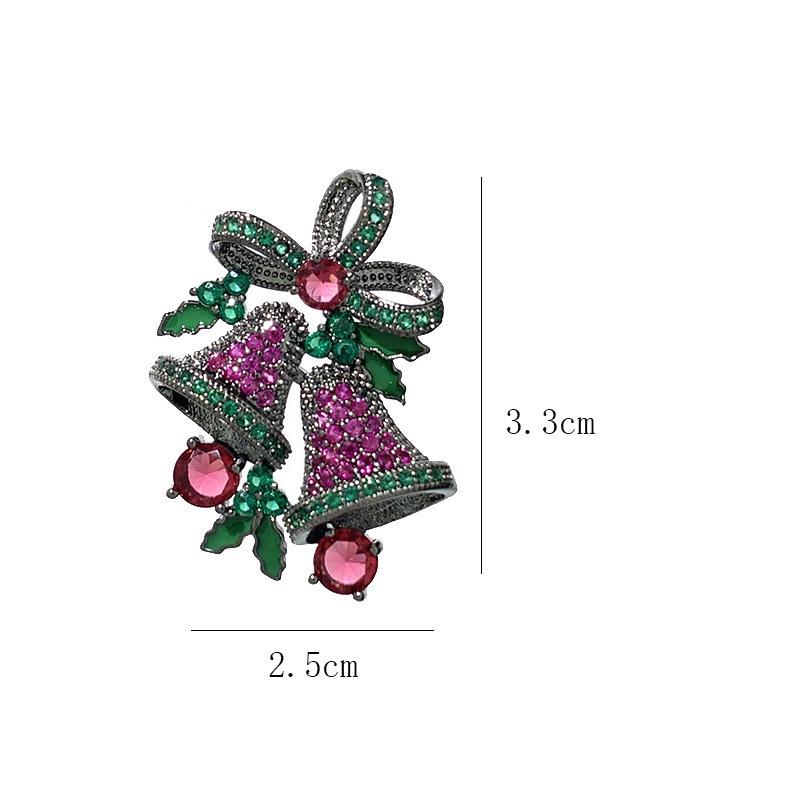 Colorful Zircon Christmas Bell Earrings: Retro European & American Style, Korean Internet Celebrity Fashion