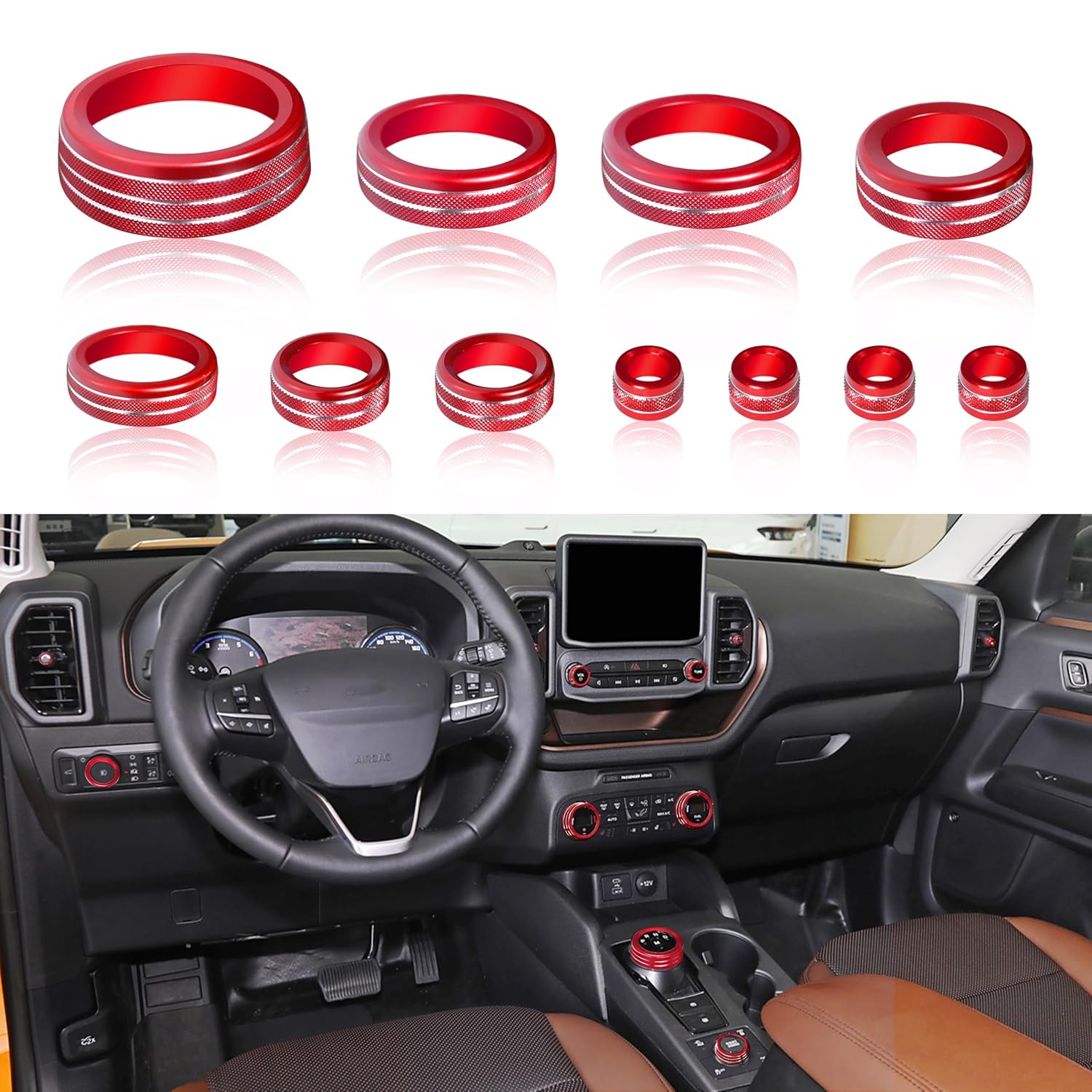 

for Ford Bronco Sport Accessories 2021 2022 2023 2024 (No for Bronco) Aluminum Alloy Knob Covers - AC, Air Vent, Headlight Volume Tune Trim 4WD Knob 2021-2024 червоний