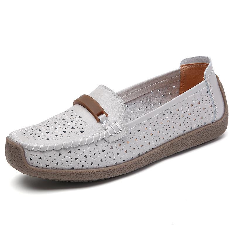 Spring and Summer Comfortable Soft-soled Mother Shoes Cowhide Beanie Shoes Flat-soled Lazy Nurse Shoes Single Shoes Women