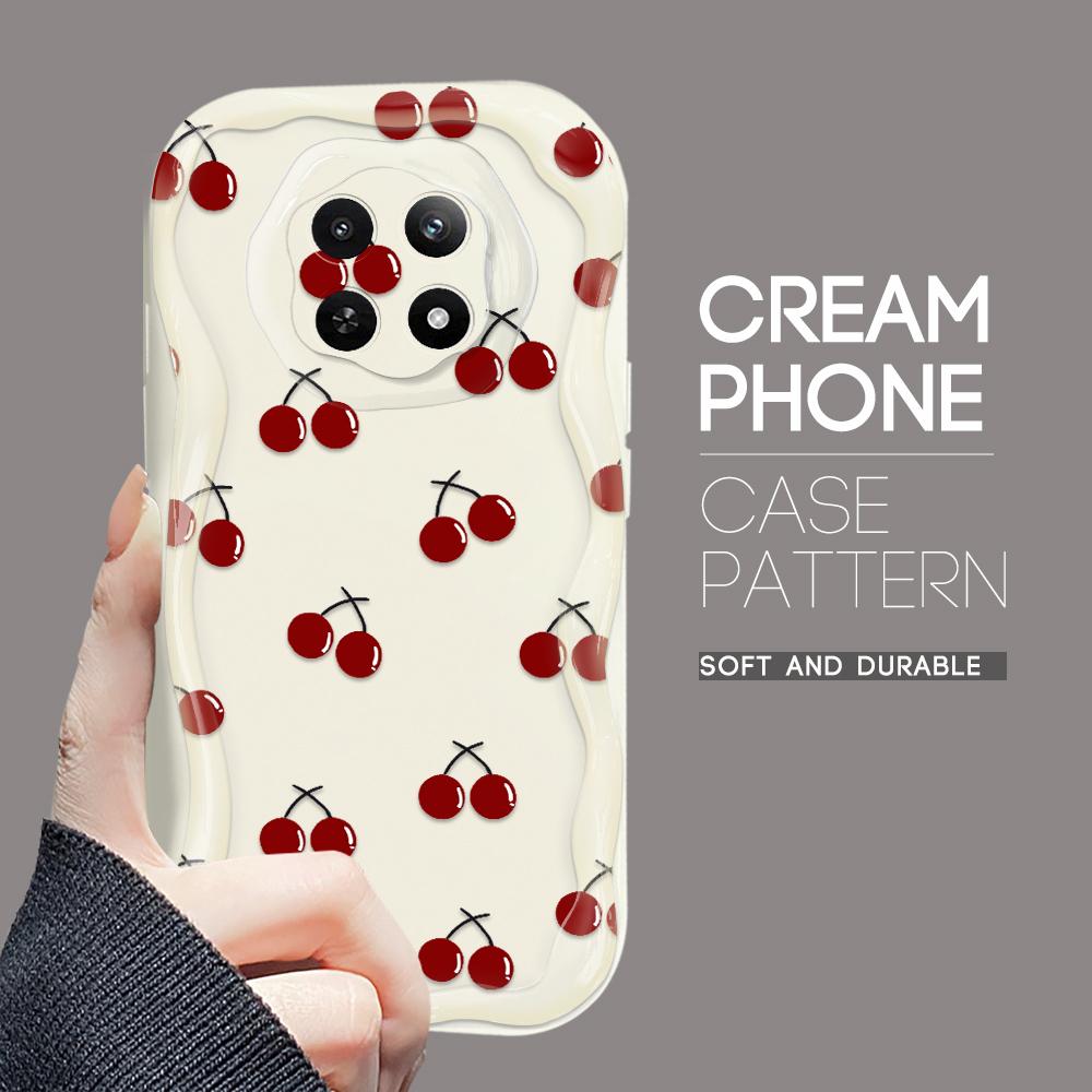 Funda de teléfono con textura de crema y patrón de dibujos animados con borde ondulado de silicona suave para OPPO Reno Realme OnePlus Vivo