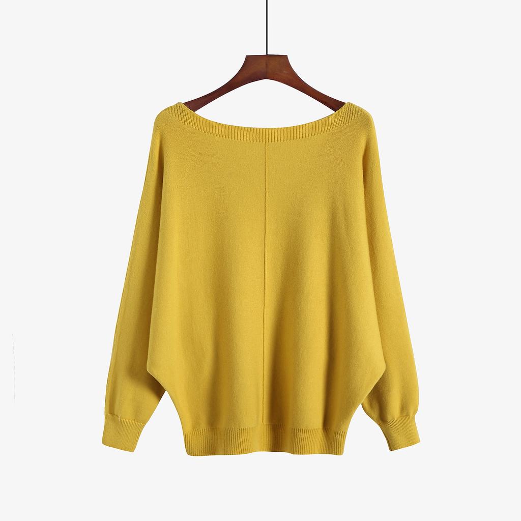 Hot 2022 Women's New Sweater Knitwear, Off-Neck Bat-Sleeve Sweater, Loose Korean Style Plus Size