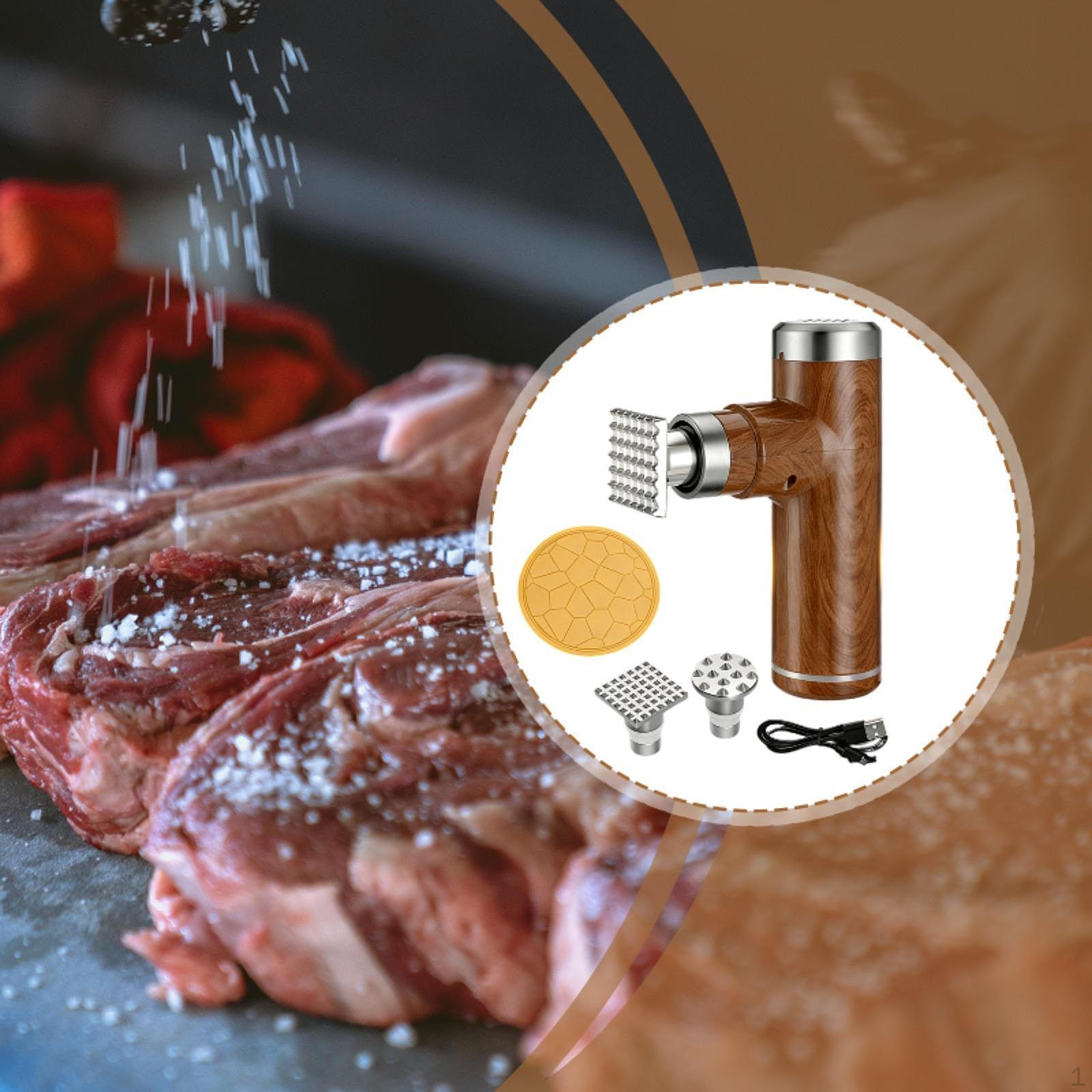 

Electric Meat Tenderizer Tool Multifunctional Portable with 2 Stainless Steel Mallet Heads for