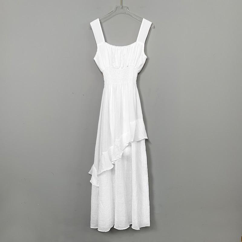 

Elegant Square Neck Ruffle Strap Slimming Dress for Women One Size белый