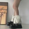 Fuzzy Faux Furs Leg Warmers Furs Heels Long Boots Cuffs Cover Has Elastic One Pair Carnivals Boot Cover Y2K JK Uniform